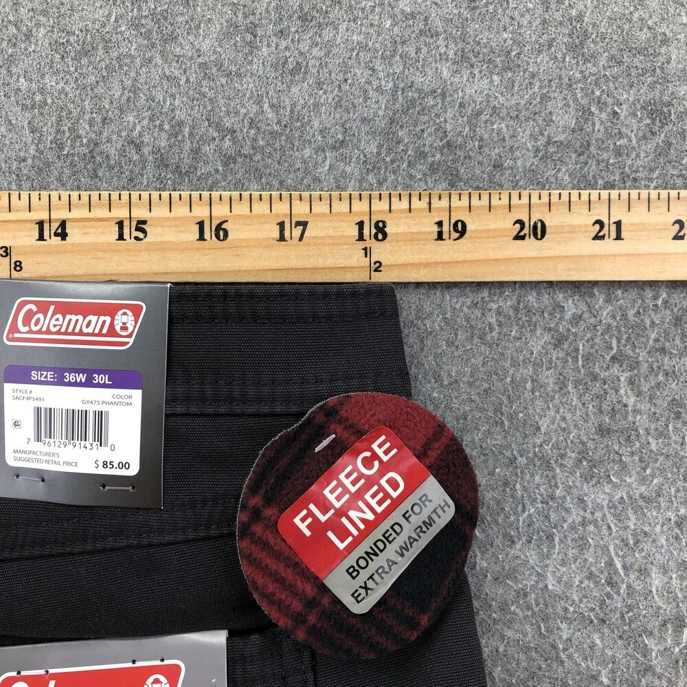 Coleman Pants Mens 36x30 Black Canvas Carpenter Fleece Lined Straight Workwear